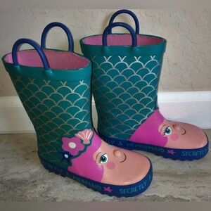 Mermaid Little GIrls Rubber Rain Boots Kids Size 11 Aqua Pink K KomForme VGUC